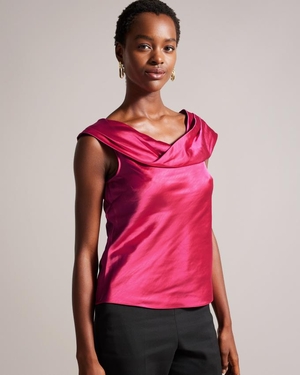 Hauts Ted Baker Asymmetric Cowl Satin Rose Clair Femme | JRE-20274533